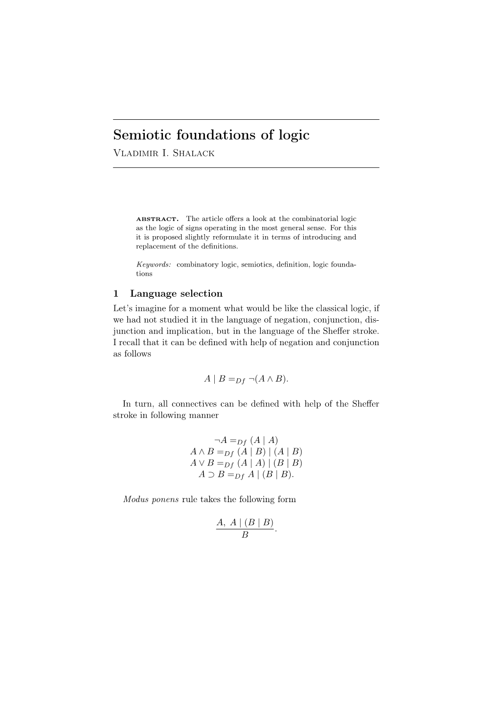 Shalack V.I. Semiotic Foundations of Logic