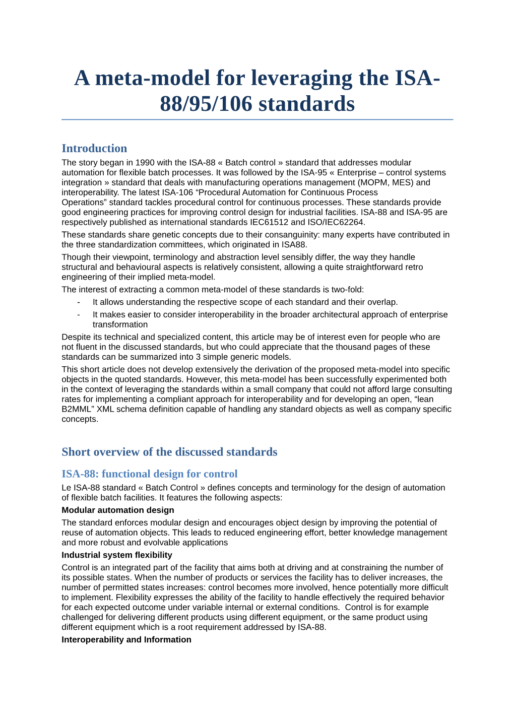 A Meta-Model for Leveraging the ISA- 88/95/106 Standards