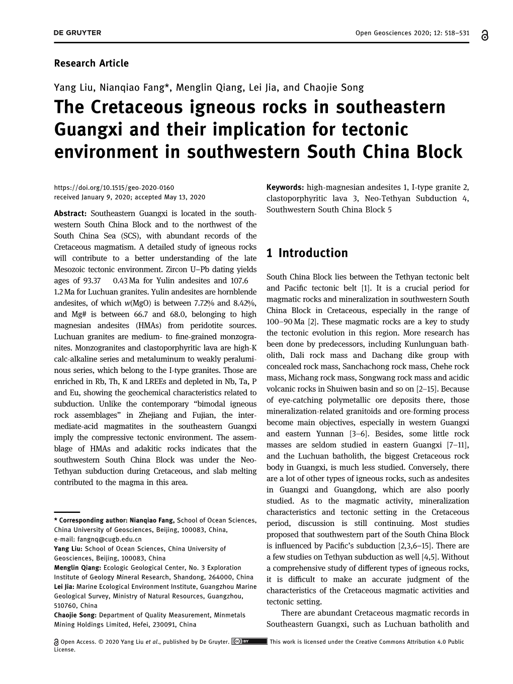 The Cretaceous Igneous Rocks in Southeastern Guangxi and Their Implication for Tectonic Environment in Southwestern South China Block