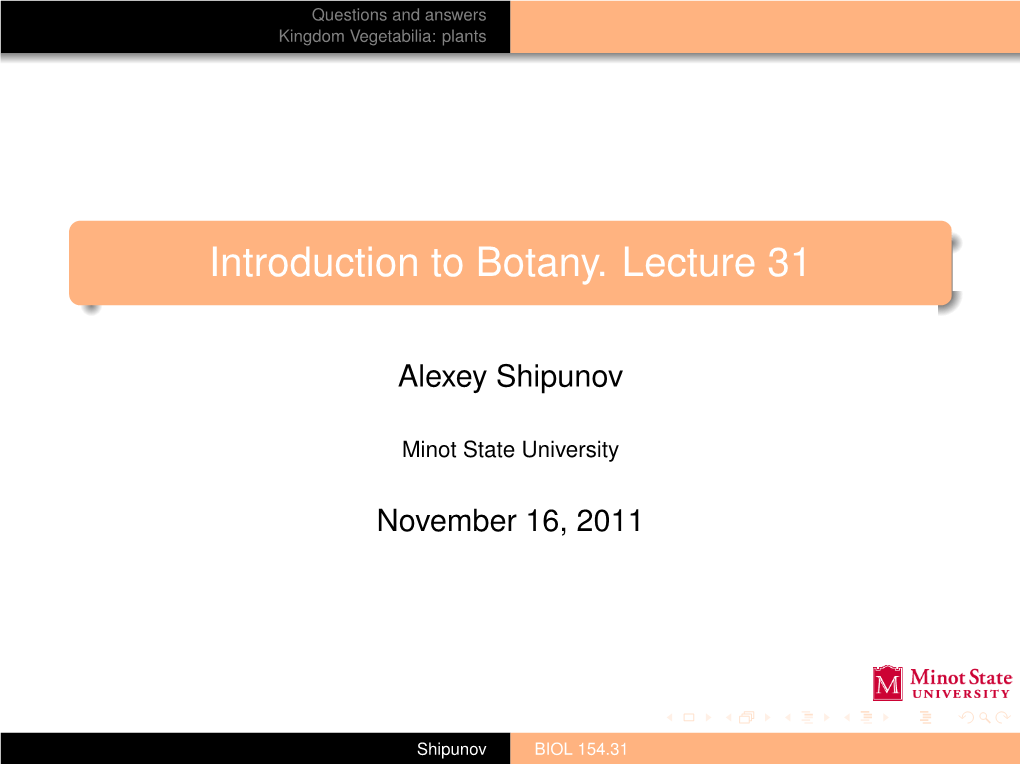 Introduction to Botany. Lecture 31