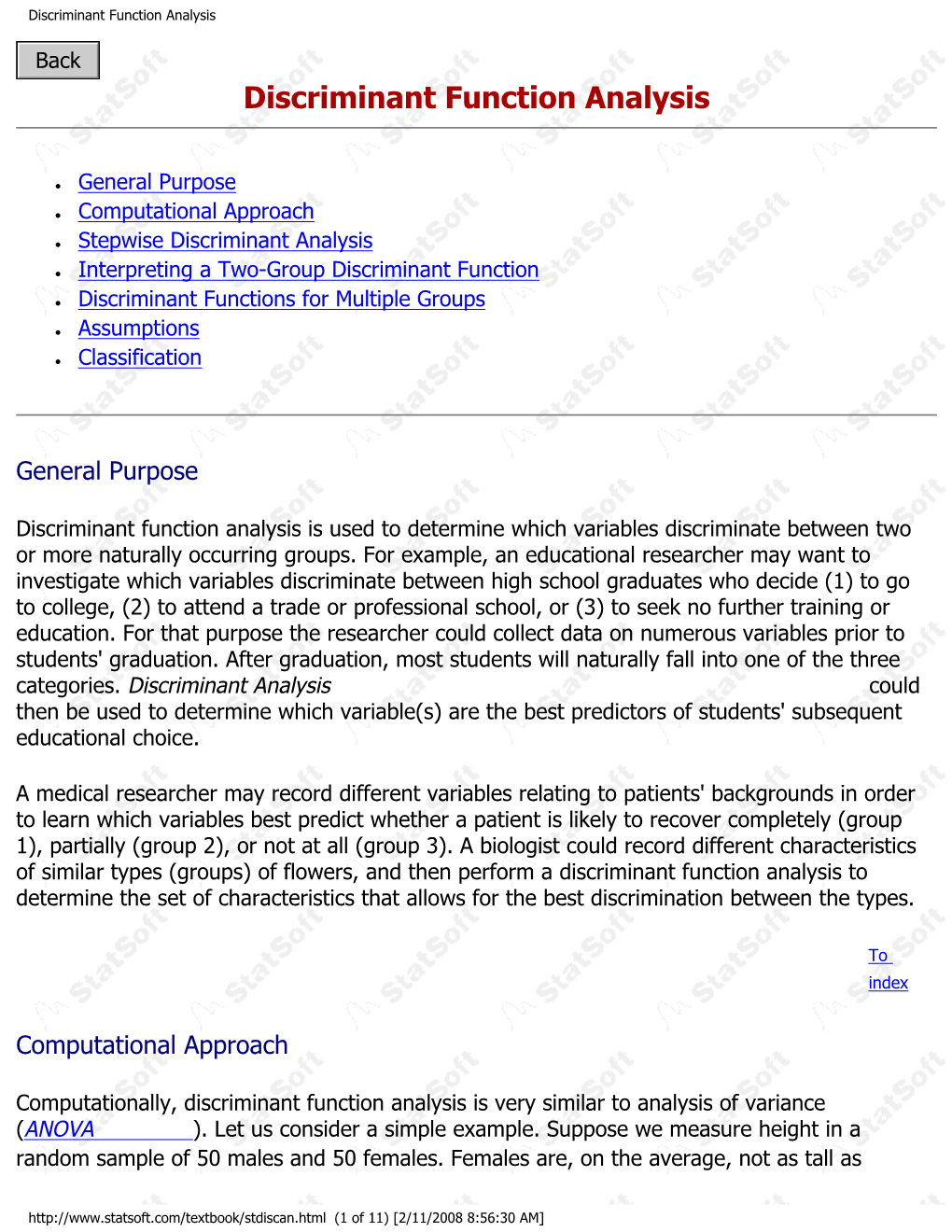 Discriminant Function Analysis