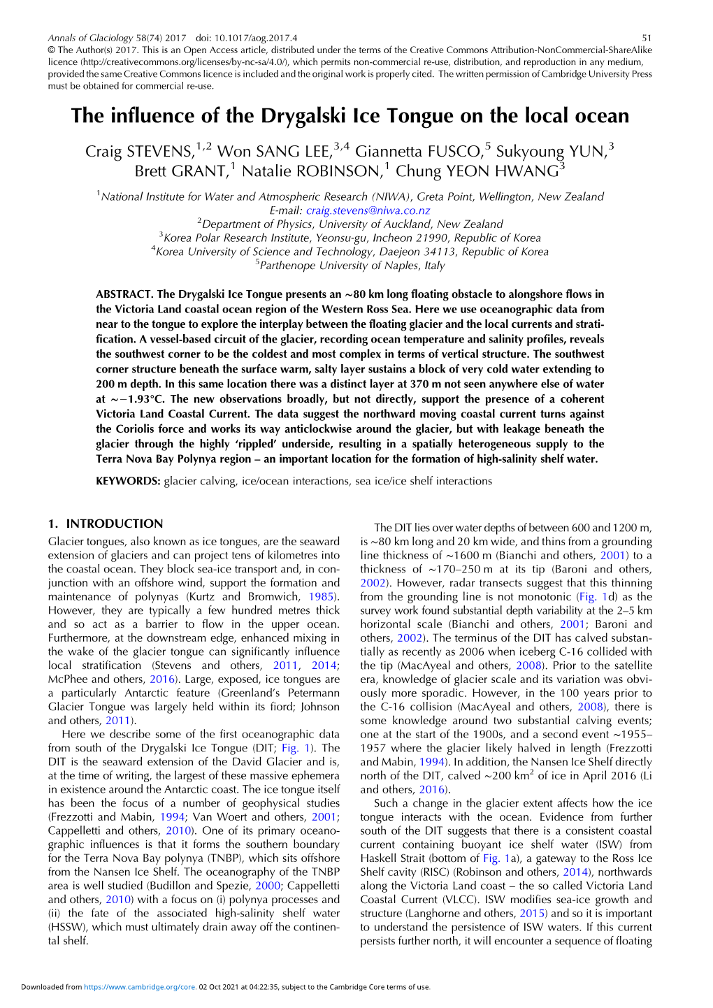 The Influence of the Drygalski Ice Tongue on the Local Ocean