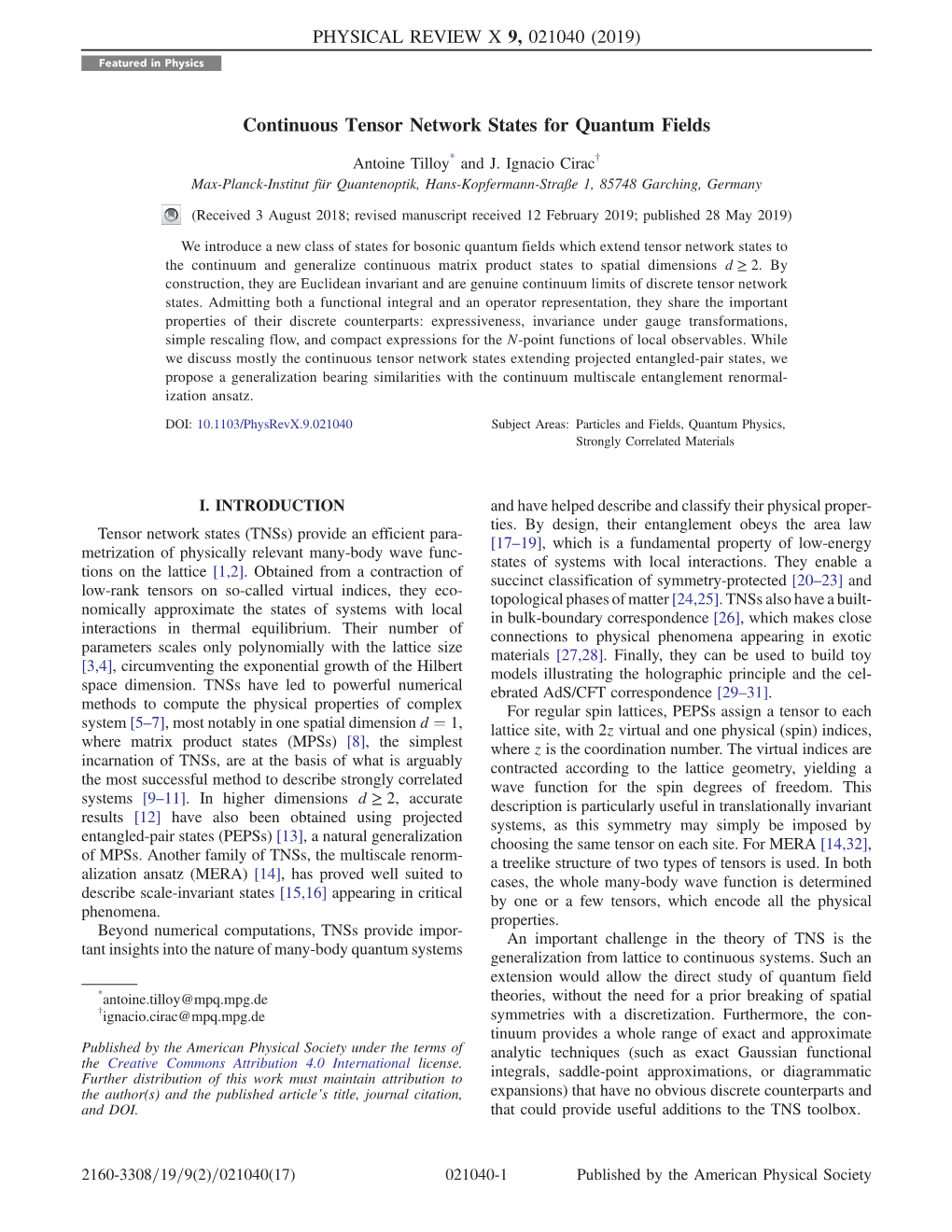 Continuous Tensor Network States for Quantum Fields