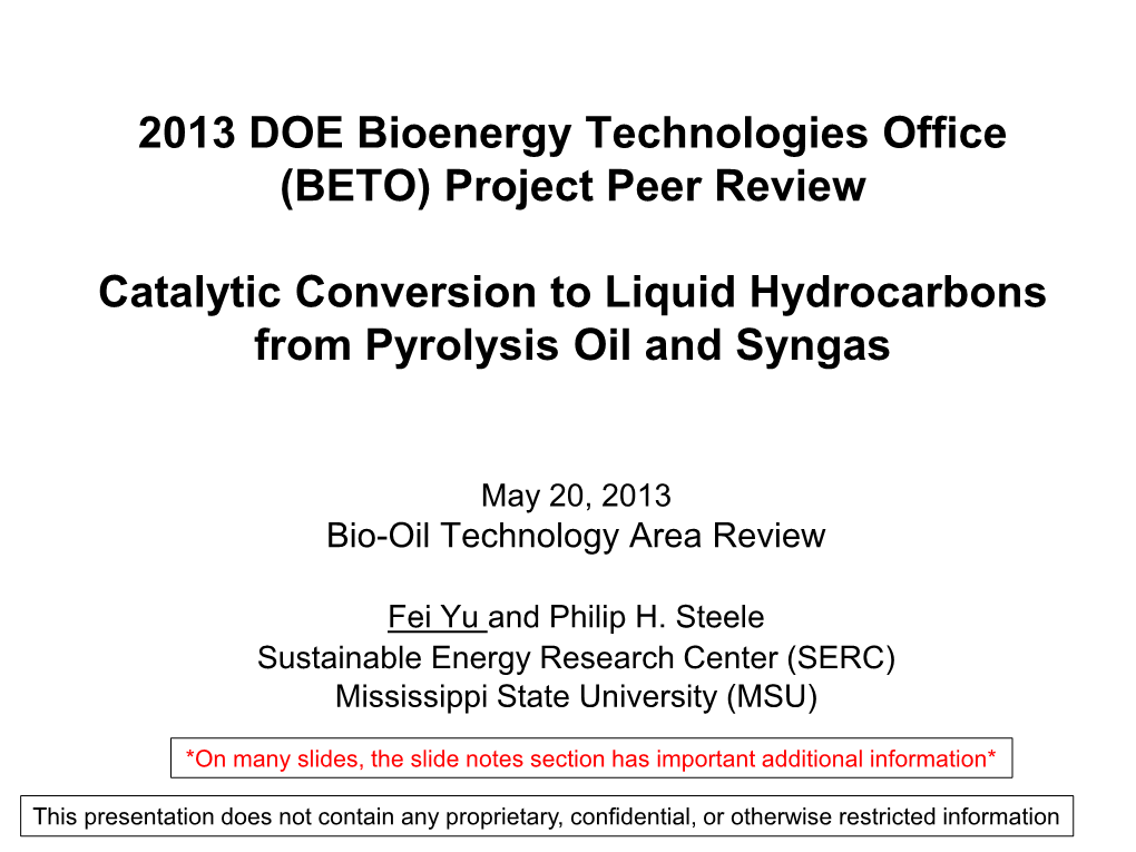 2013 DOE Bioenergy Technologies Office (BETO) Project Peer Review