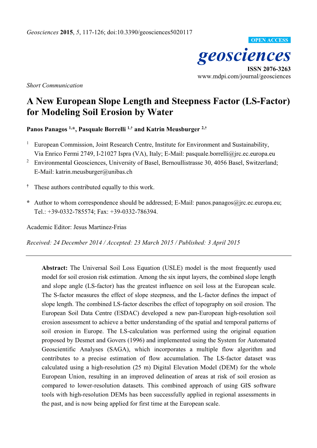 (LS-Factor) for Modeling Soil Erosion by Water