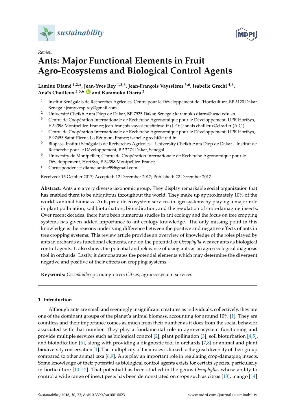 Ants: Major Functional Elements in Fruit Agro-Ecosystems and Biological Control Agents
