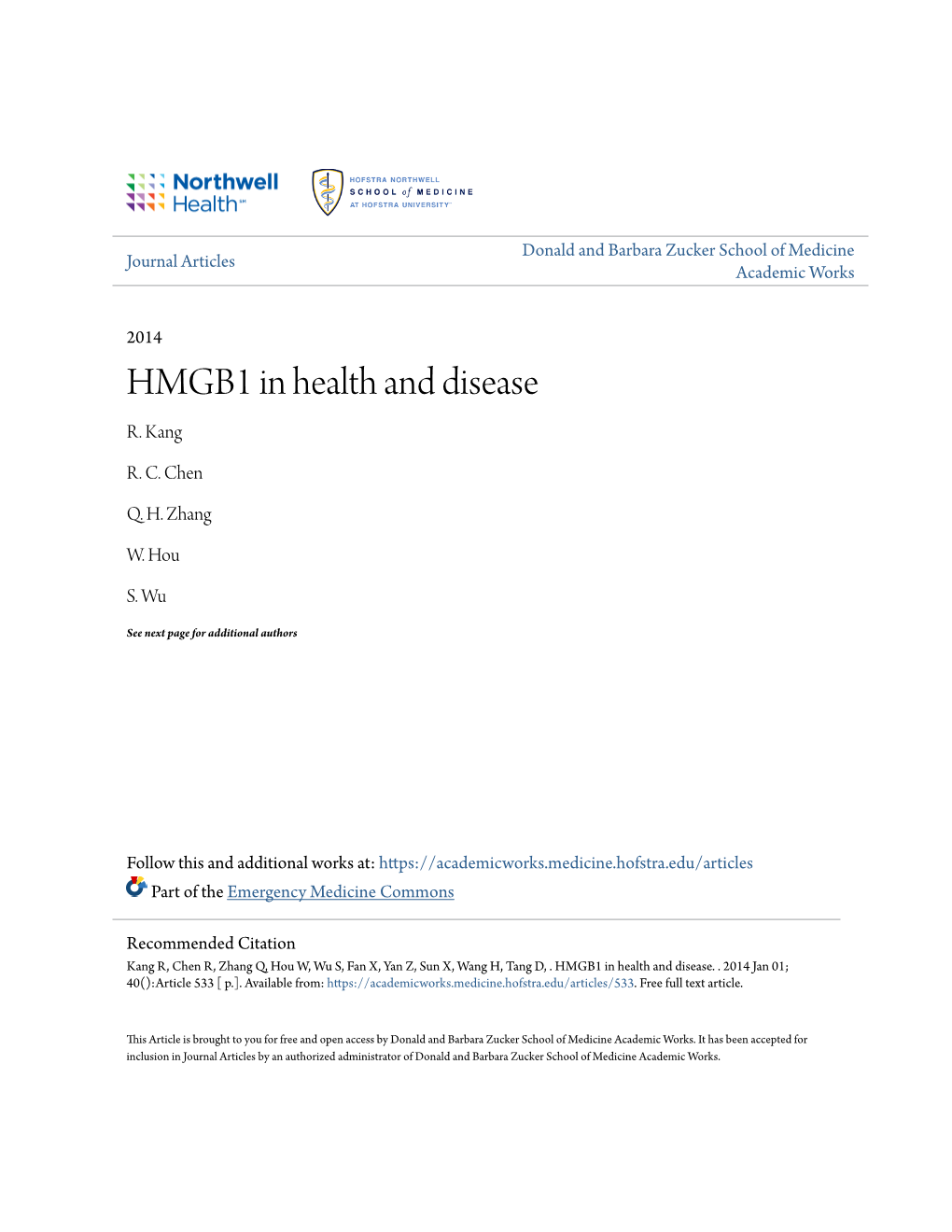 HMGB1 in Health and Disease R