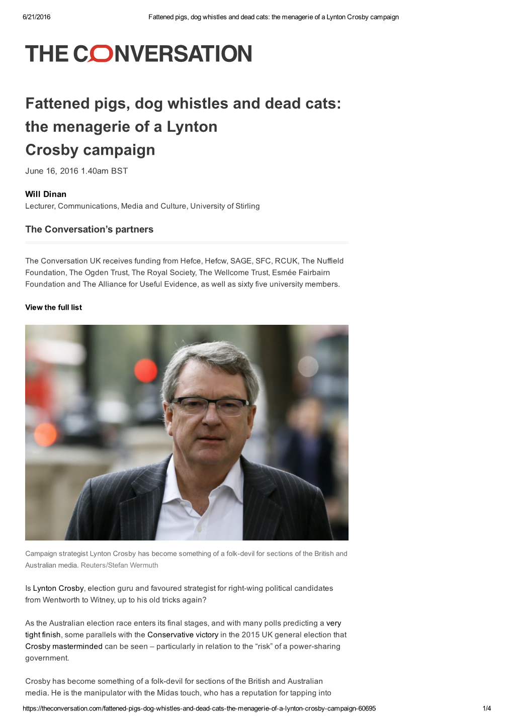 The Menagerie of a Lynton Crosby Campaign