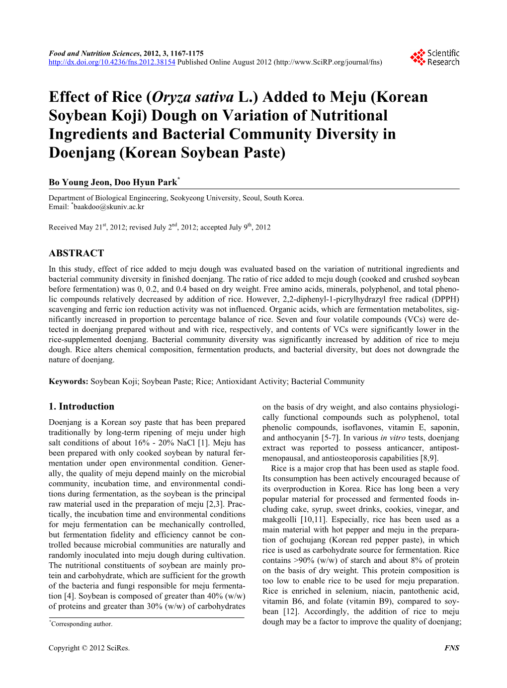 Effect of Rice (Oryza Sativa L.) Added to Meju (Korean Soybean Koji