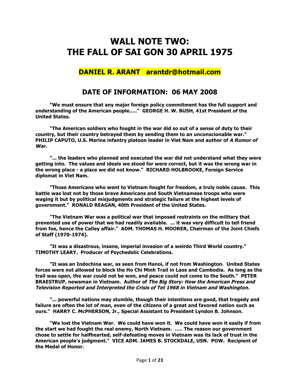 The Fall of Sai Gon 30 April 1975