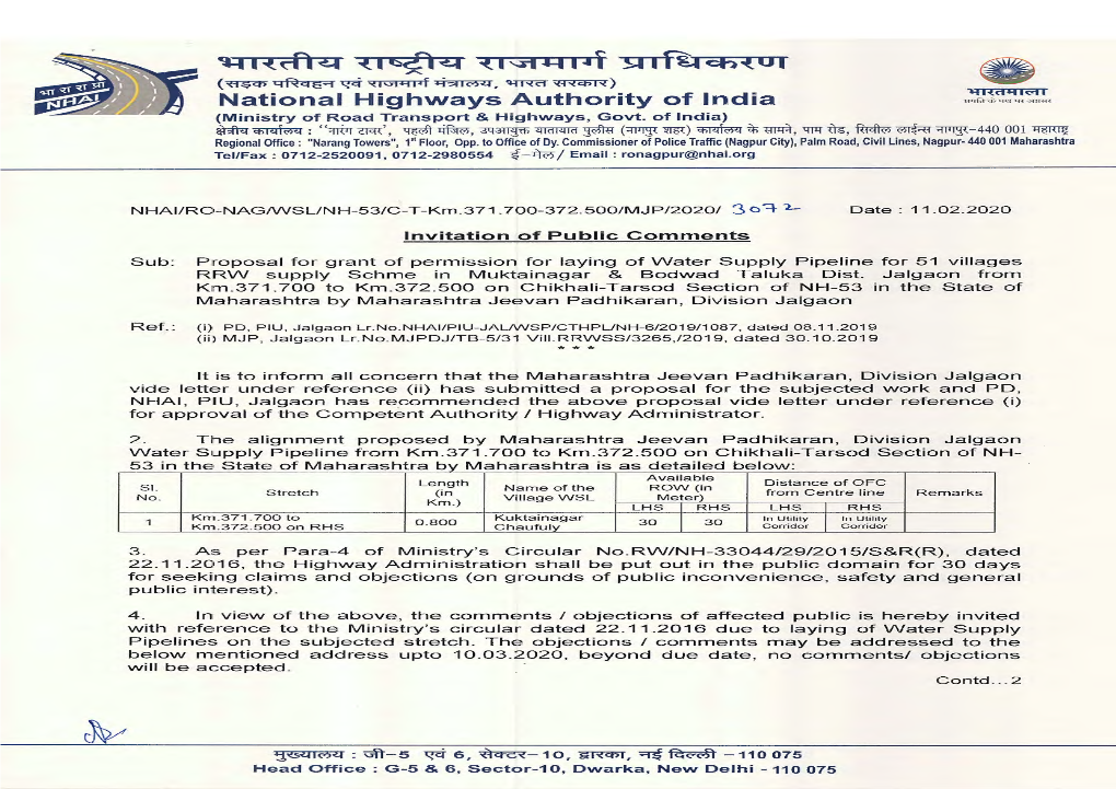 National Highways Authority of India Wtf.T•'* 'Ltll!L 3Tllllt (Ministry of Road Transport & Highways, Govt