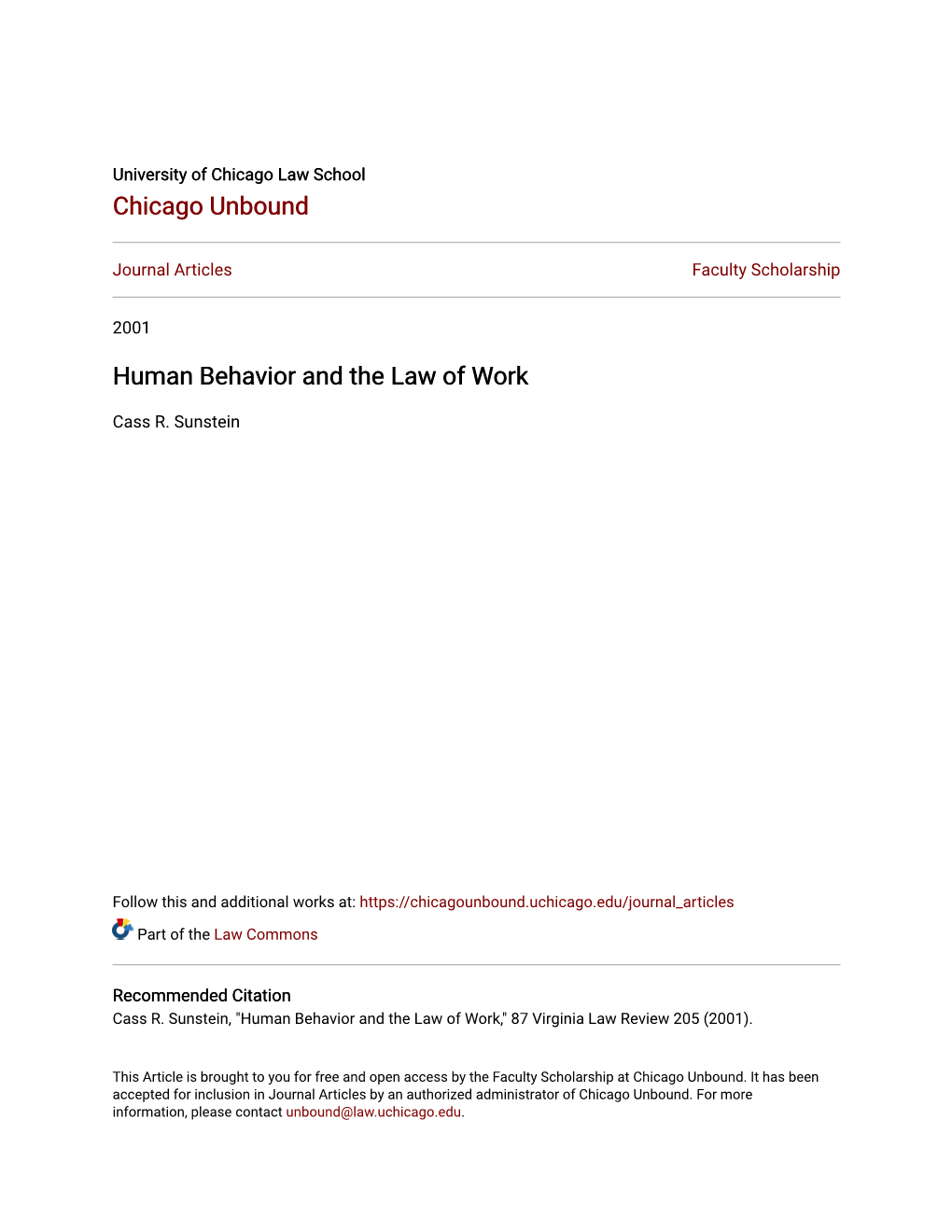 Human Behavior and the Law of Work