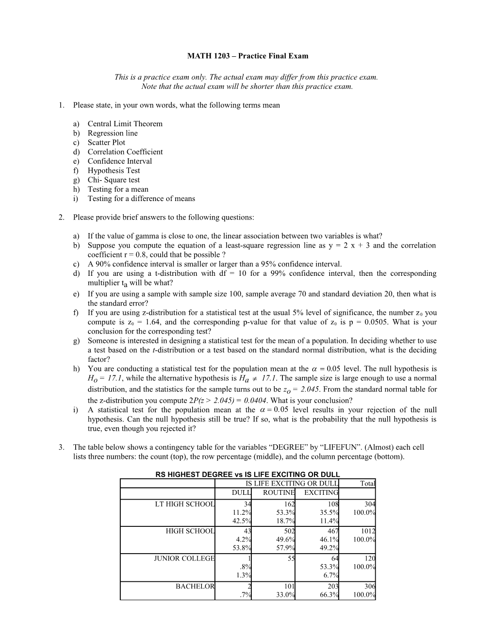 MATH 1203 Practice Final Exam