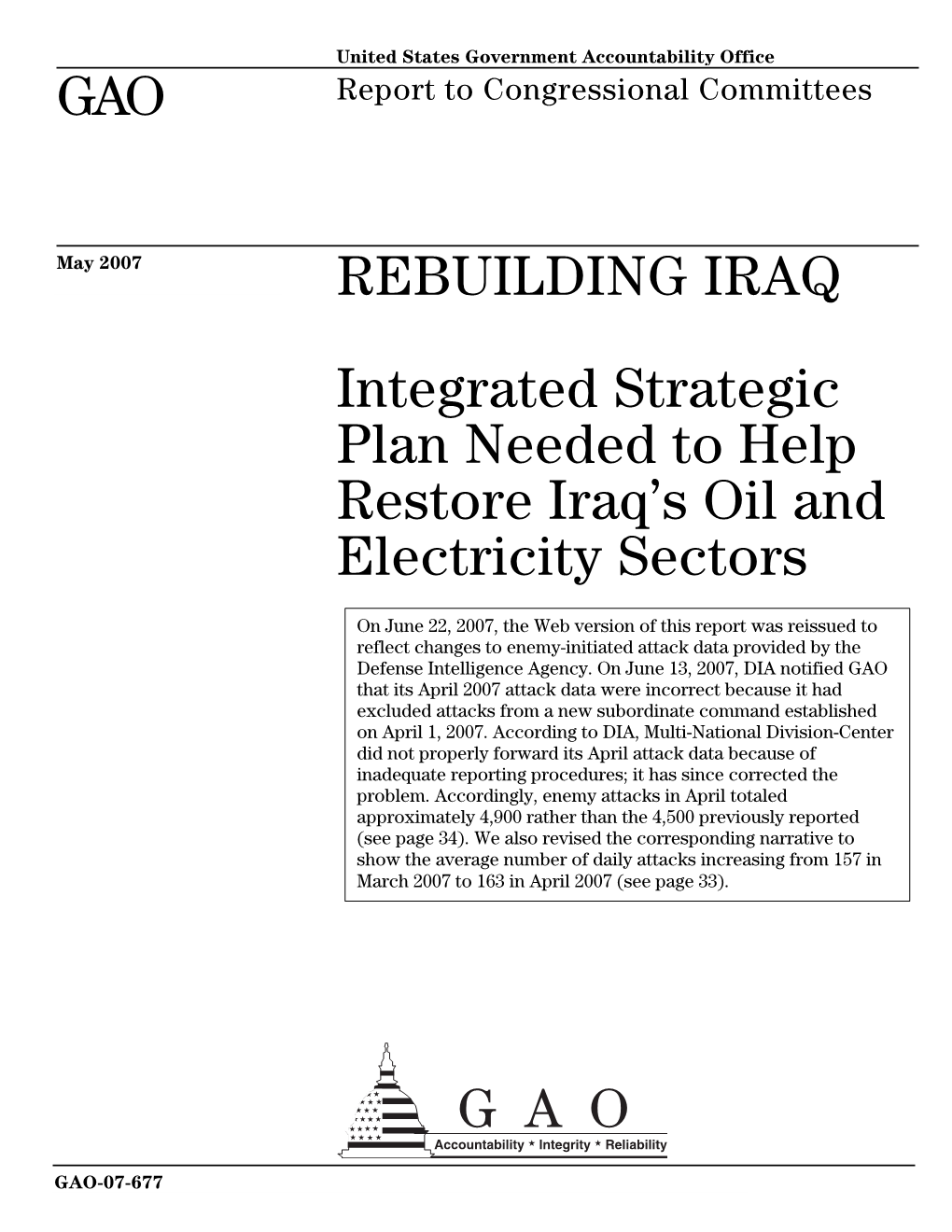 Integrated Strategic Plan Needed to Help Restore Iraq's Oil and Electricity Sectors