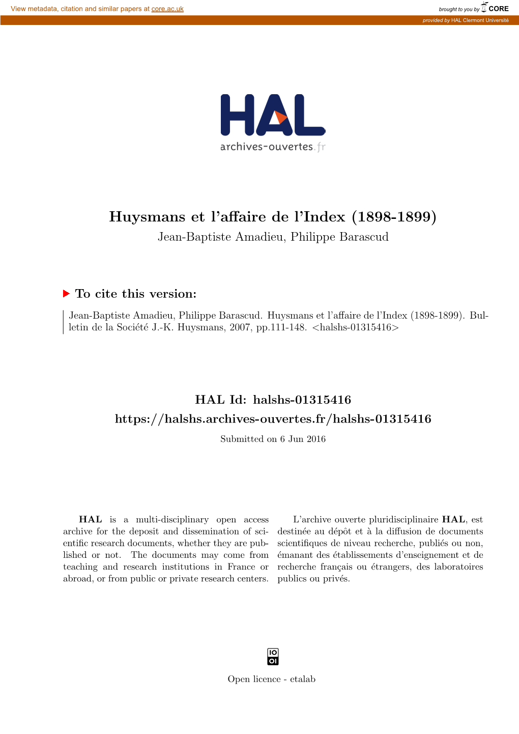 Huysmans Et L'affaire De L'index (1898-1899)