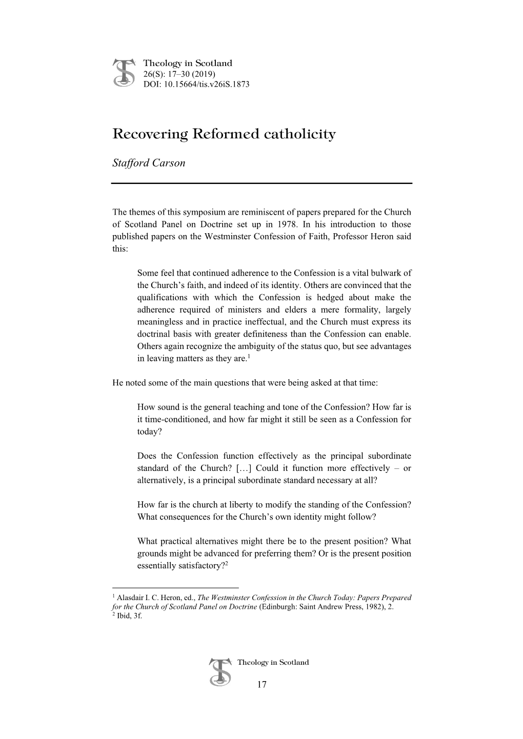 Recovering Reformed Catholicity