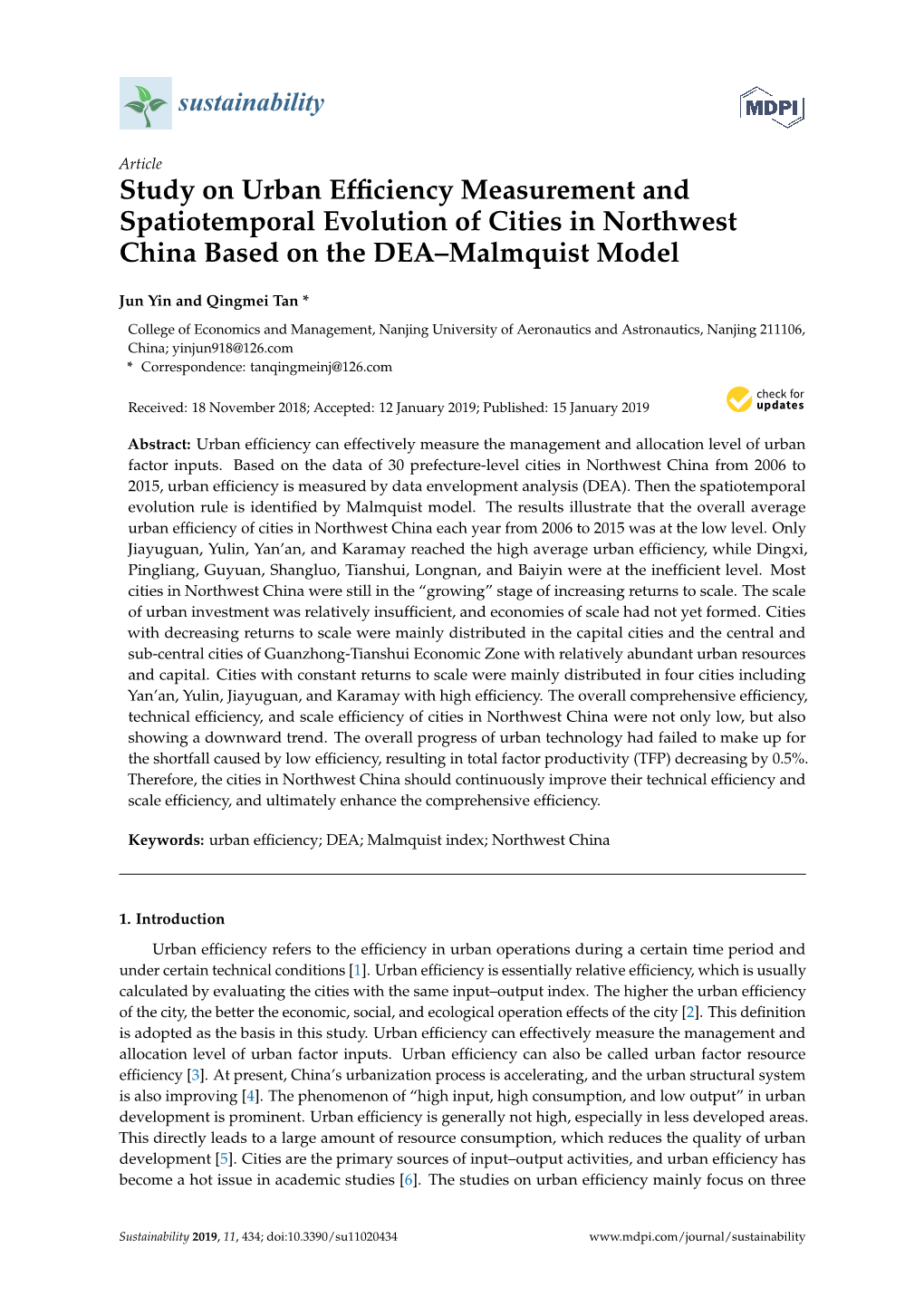 Study on Urban Efficiency Measurement and Spatiotemporal