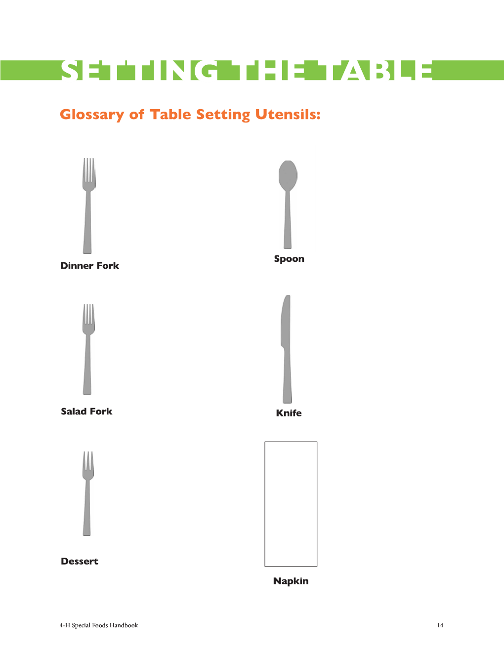 SETTING the TABLE Glossary of Table Setting Utensils