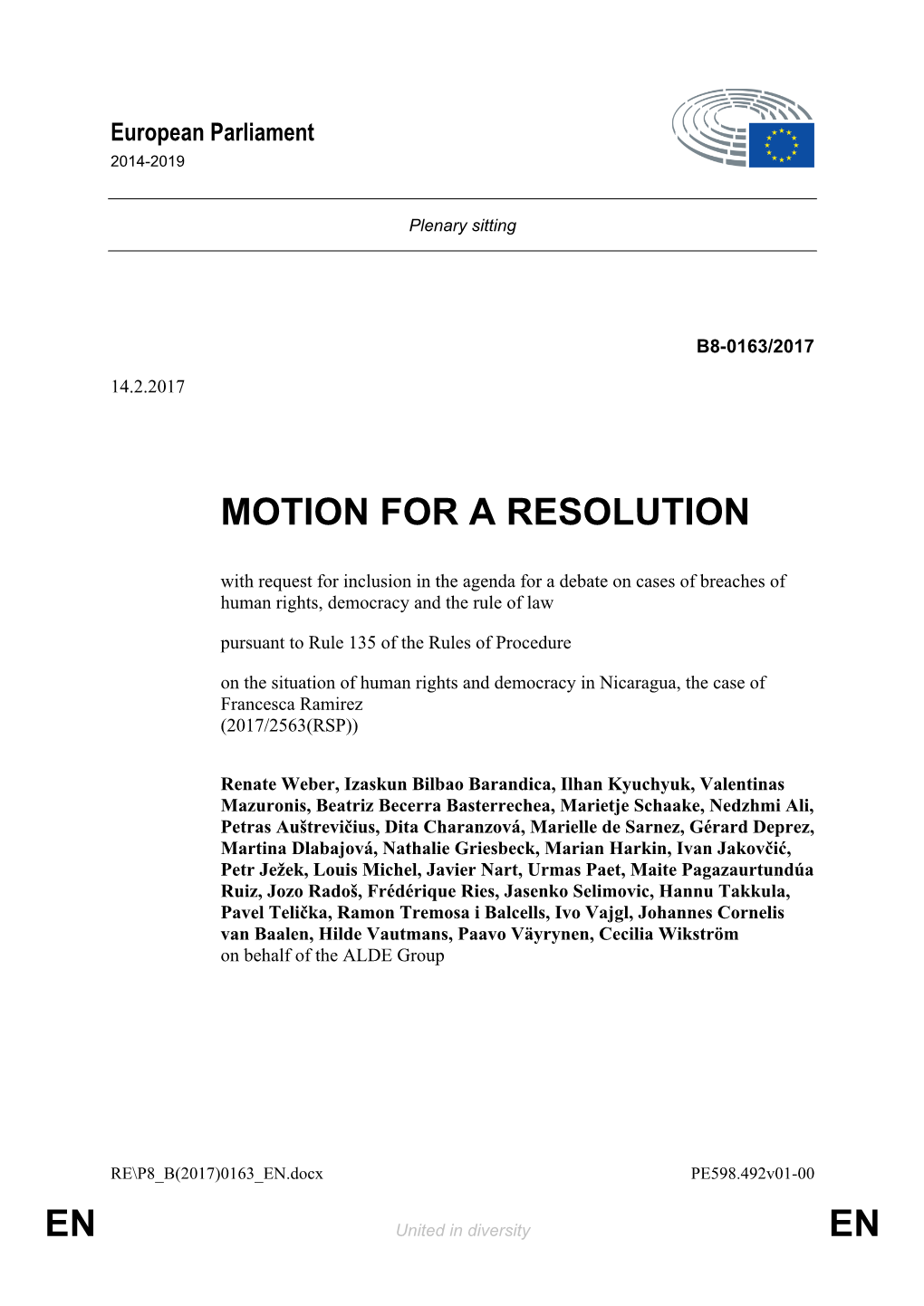 En En Motion for a Resolution