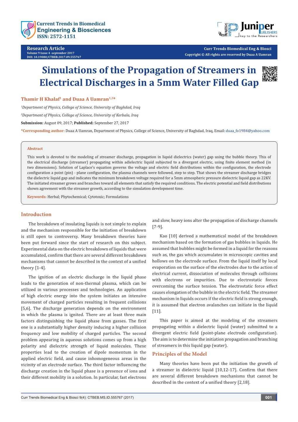 Simulations of the Propagation of Streamers in Electrical Discharges in a 5Mm Water Filled Gap