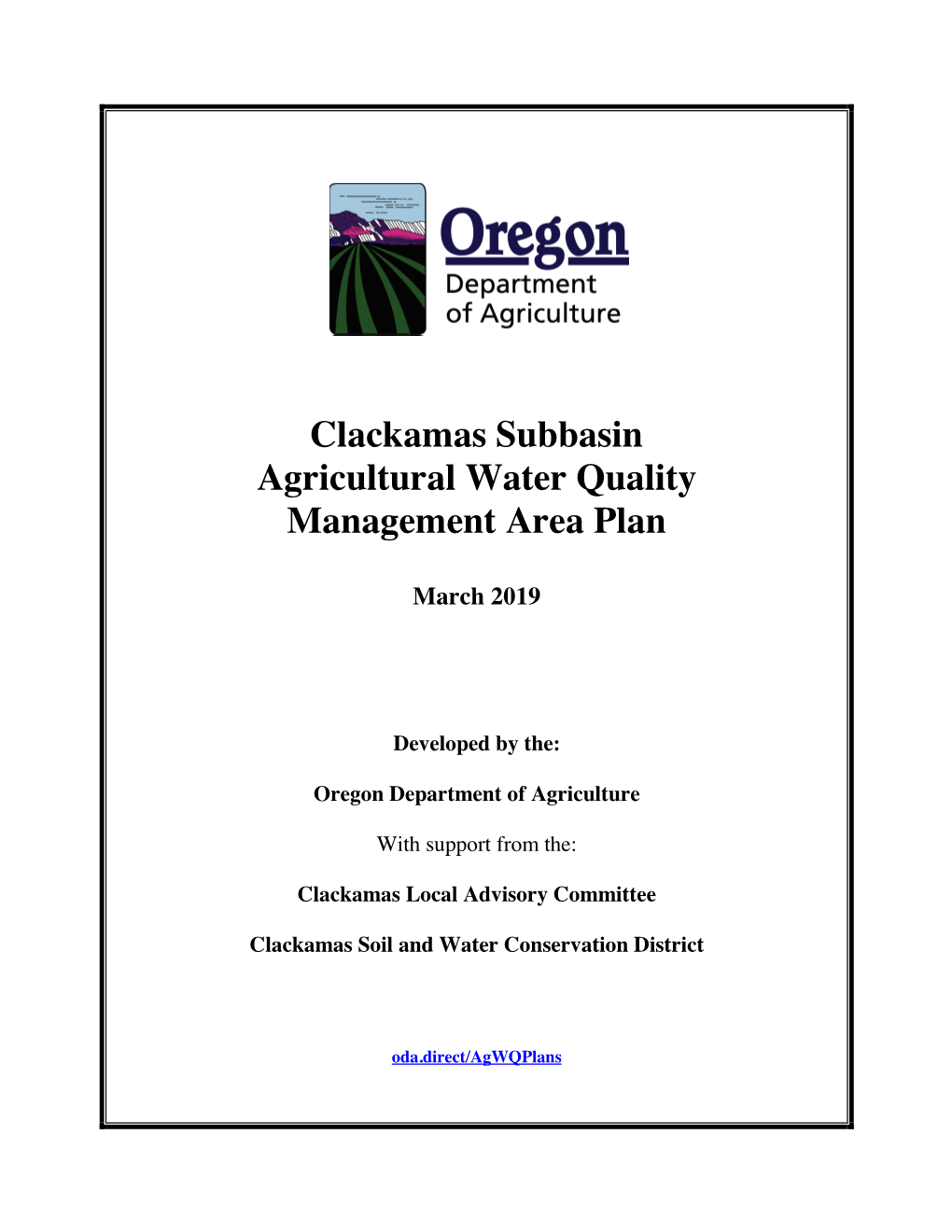 Clackamas Subbasin Agricultural Water Quality Management Area Plan
