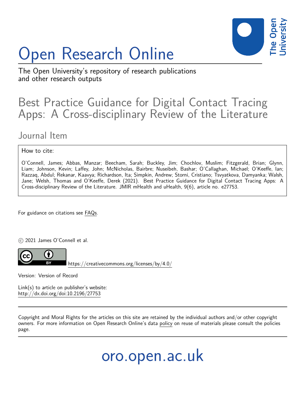 Best Practice Guidance for Digital Contact Tracing Apps: a Cross-Disciplinary Review of the Literature