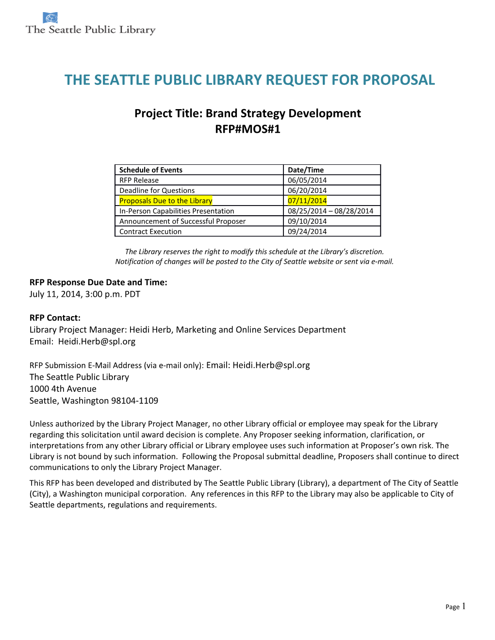 Request for Proposal s18