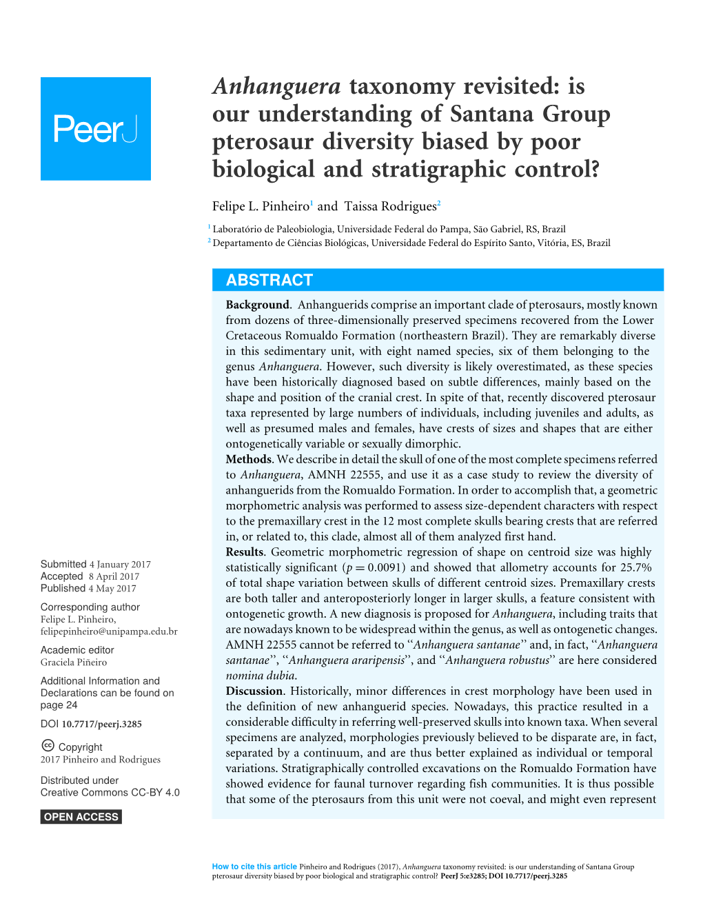 Is Our Understanding of Santana Group Pterosaur Diversity Biased by Poor Biological and Stratigraphic Control?