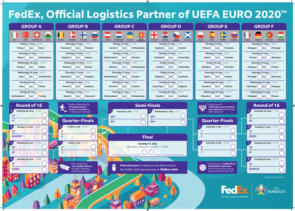 Fedex, Official Logistics Partner of UEFA EURO 2020™ GROUP a GROUP B GROUP C GROUP D GROUP E GROUP F