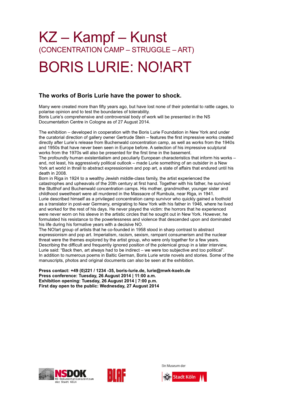 KZ – Kampf – Kunst BORIS LURIE: NO!ART