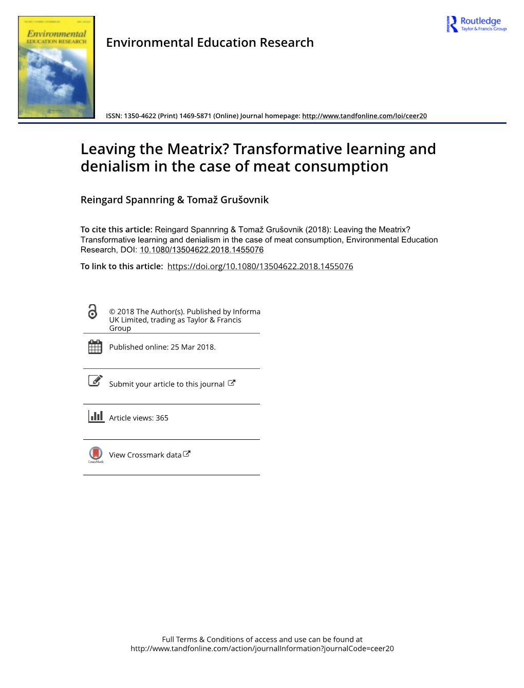 Leaving the Meatrix? Transformative Learning and Denialism in the Case of Meat Consumption