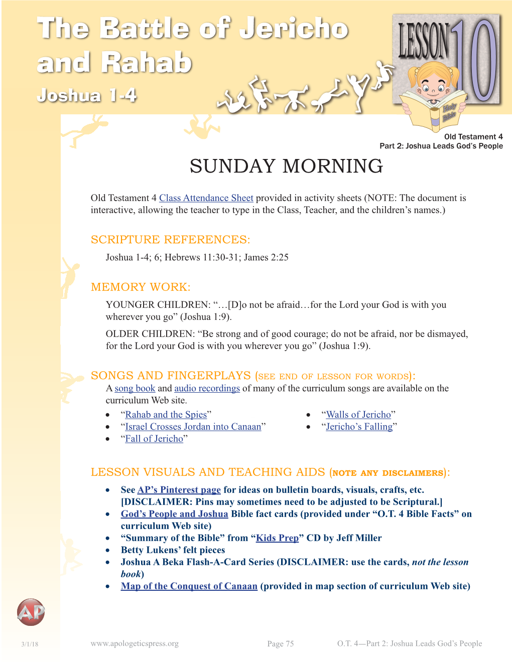 Battle of Jericho and Rahab LESSON Joshua 1-4 10