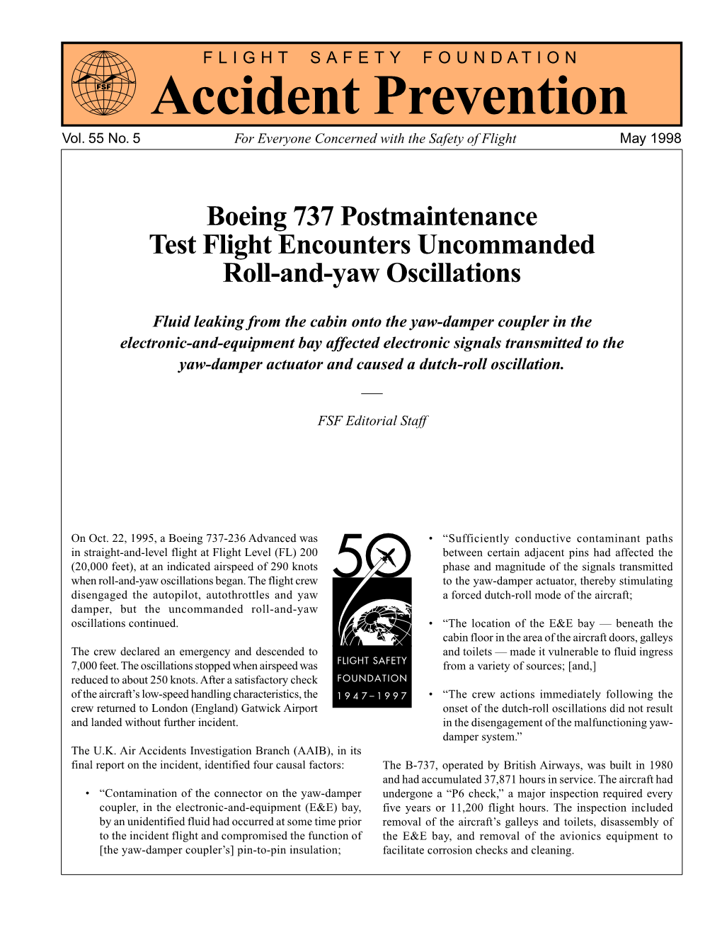 Boeing 737 Postmaintenance Test Flight Encounters Uncommanded Roll-And-Yaw Oscillations