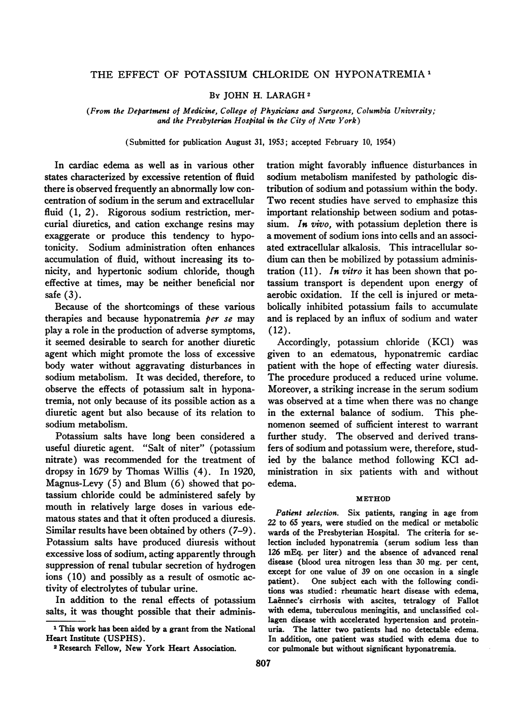 THE EFFECT of POTASSIUM CHLORIDE on HYPONATREMIA1 by JOHN H