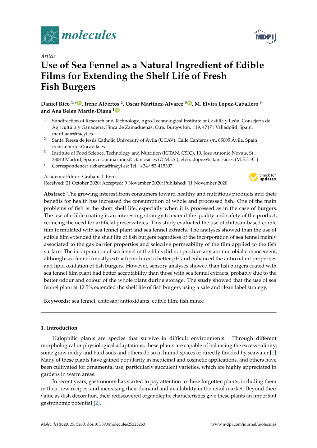 Use of Sea Fennel As a Natural Ingredient of Edible Films for Extending the Shelf Life of Fresh Fish Burgers