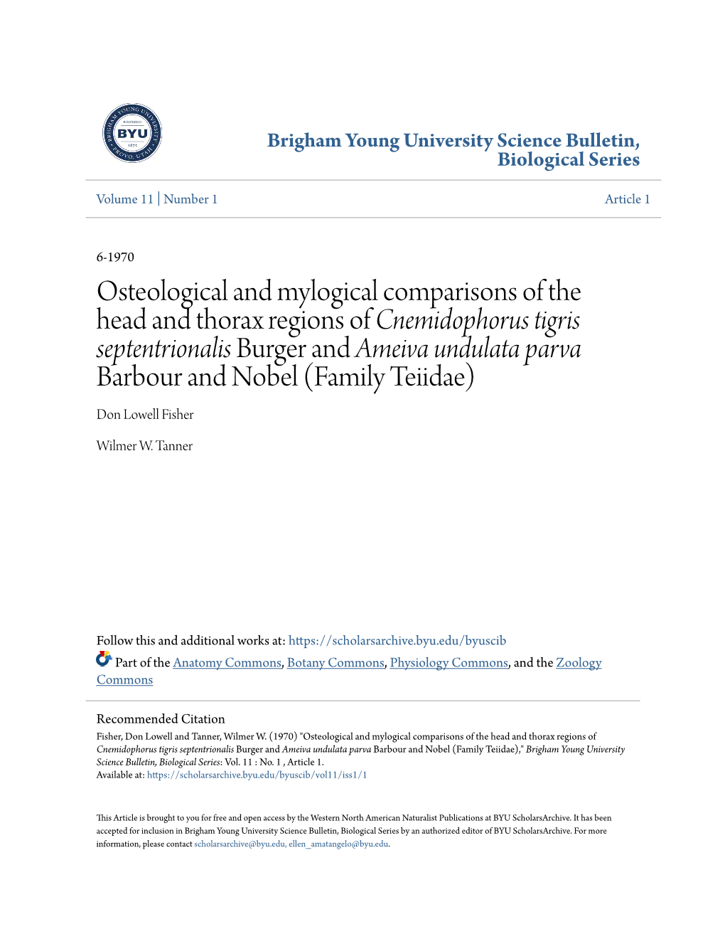 Osteological and Mylogical Comparisons of the Head and Thorax