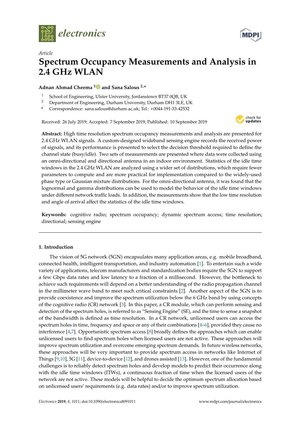 Spectrum Occupancy Measurements and Analysis in 2.4 Ghz WLAN