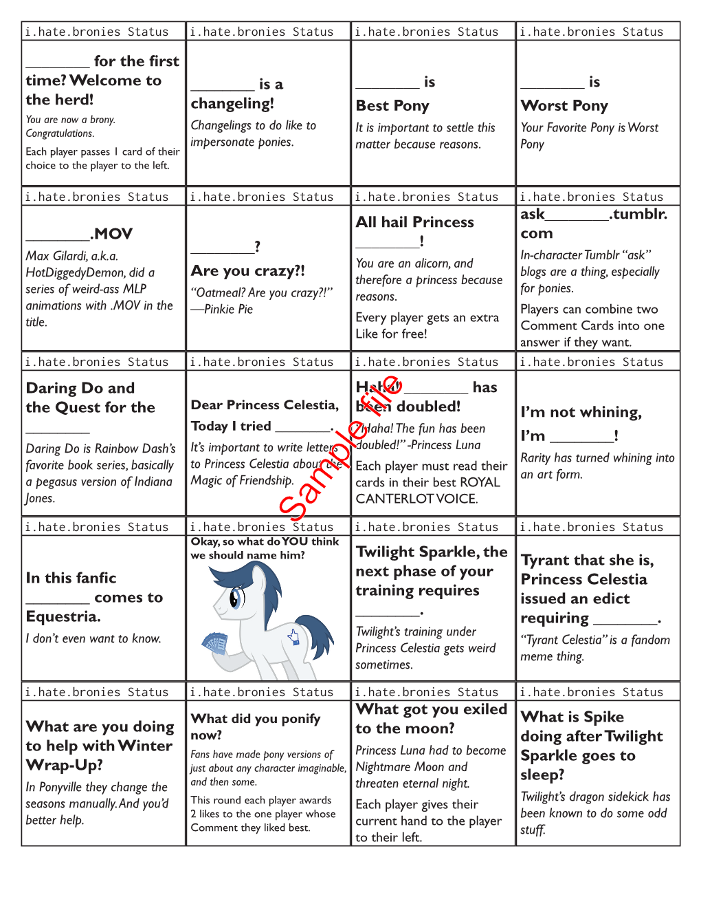 Brony PNP Comment Cards.Indd