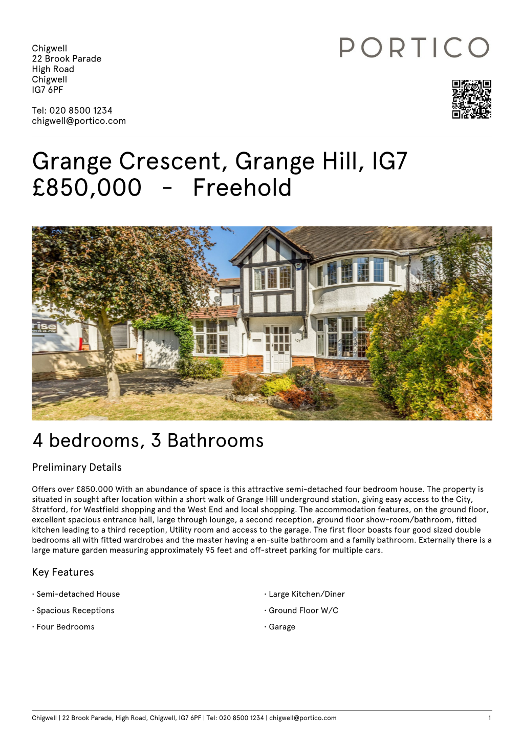 Grange Crescent, Grange Hill, IG7 £850000