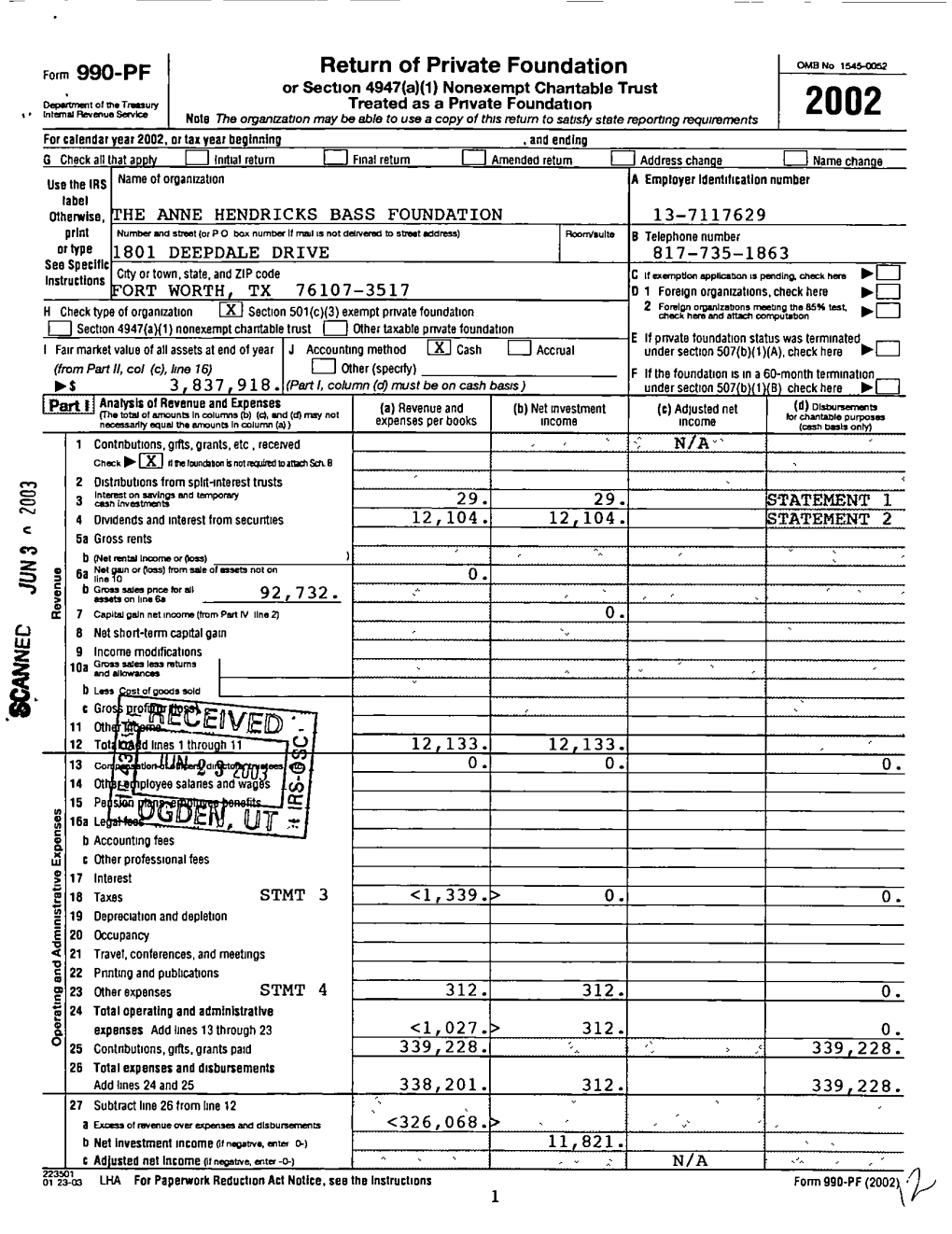 Form 990-PF Return of Private Foundation