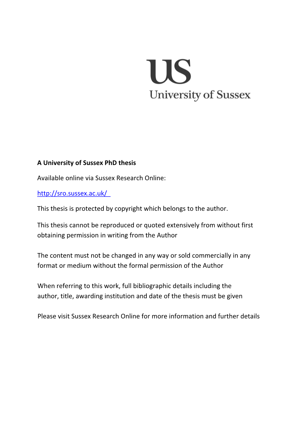 A University of Sussex Phd Thesis Available Online Via