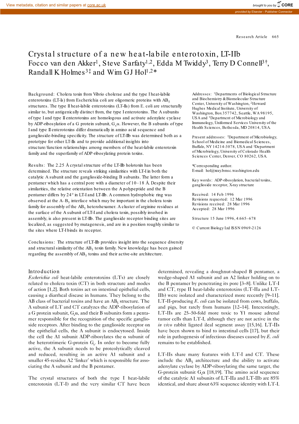 Crystal Structure of a New Heat-Labile Enterotoxin, LT-Iib