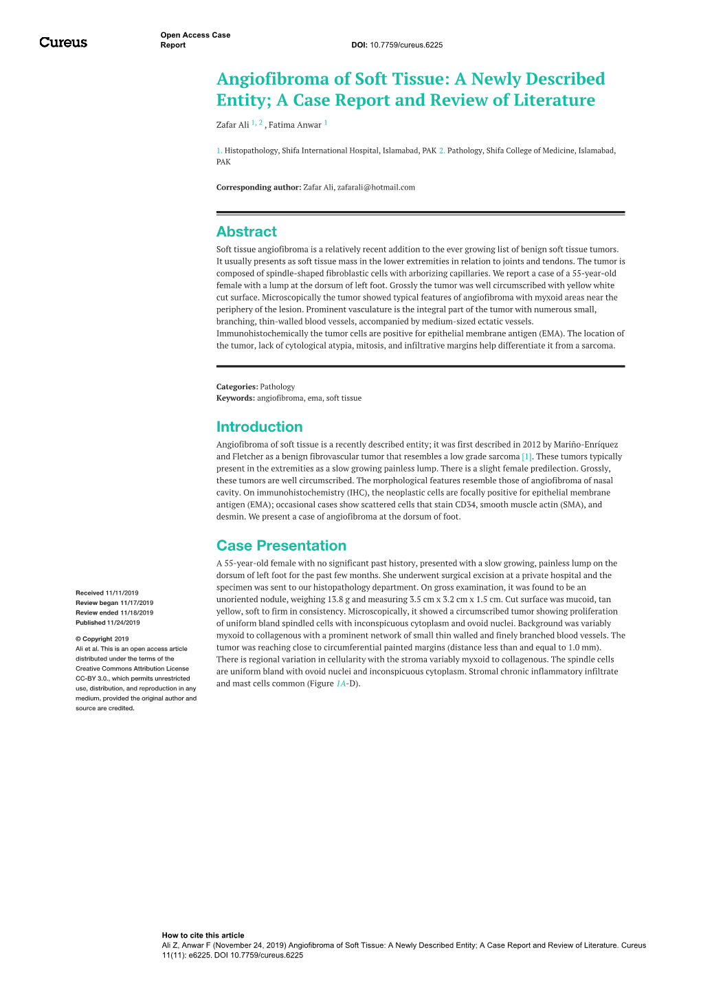 Angiofibroma of Soft Tissue: a Newly Described Entity; a Case Report and Review of Literature