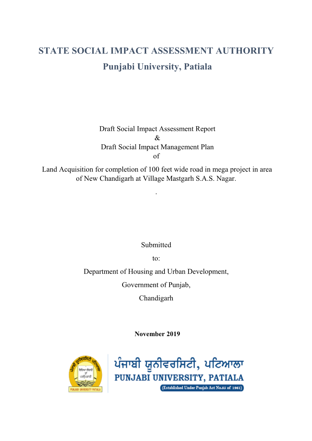 STATE SOCIAL IMPACT ASSESSMENT AUTHORITY Punjabi University, Patiala