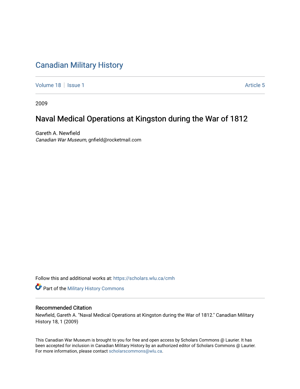 Naval Medical Operations at Kingston During the War of 1812