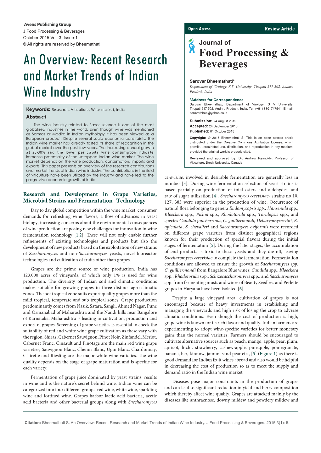 An Overview: Recent Research and Market Trends of Indian Wine Industry