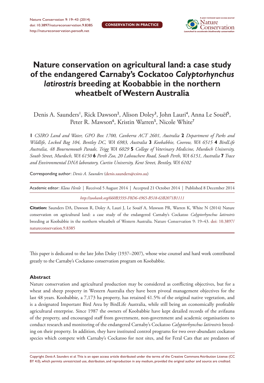 A Case Study of the Endangered Carnaby's Cockatoo