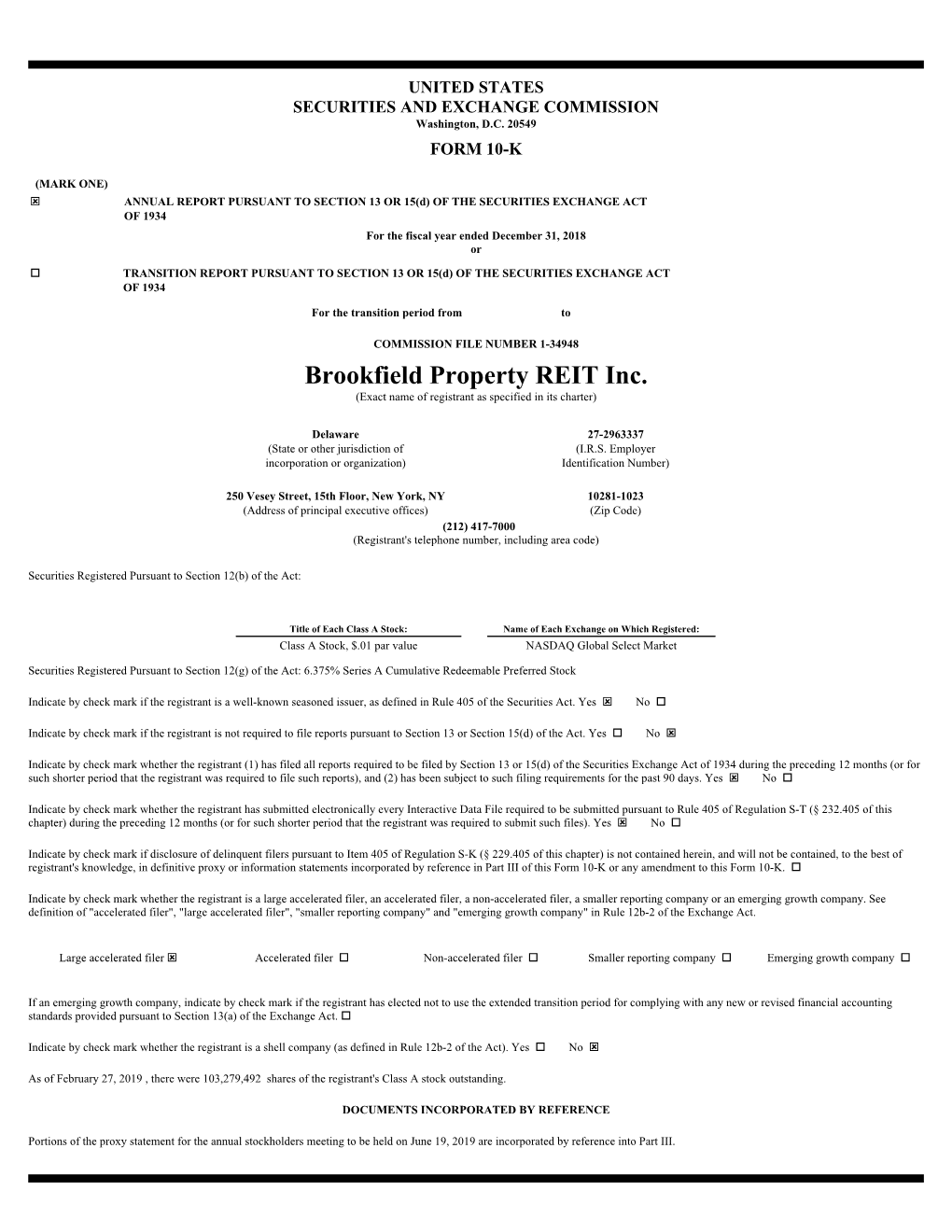 Brookfield Property REIT Inc. (Exact Name of Registrant As Specified in Its Charter)