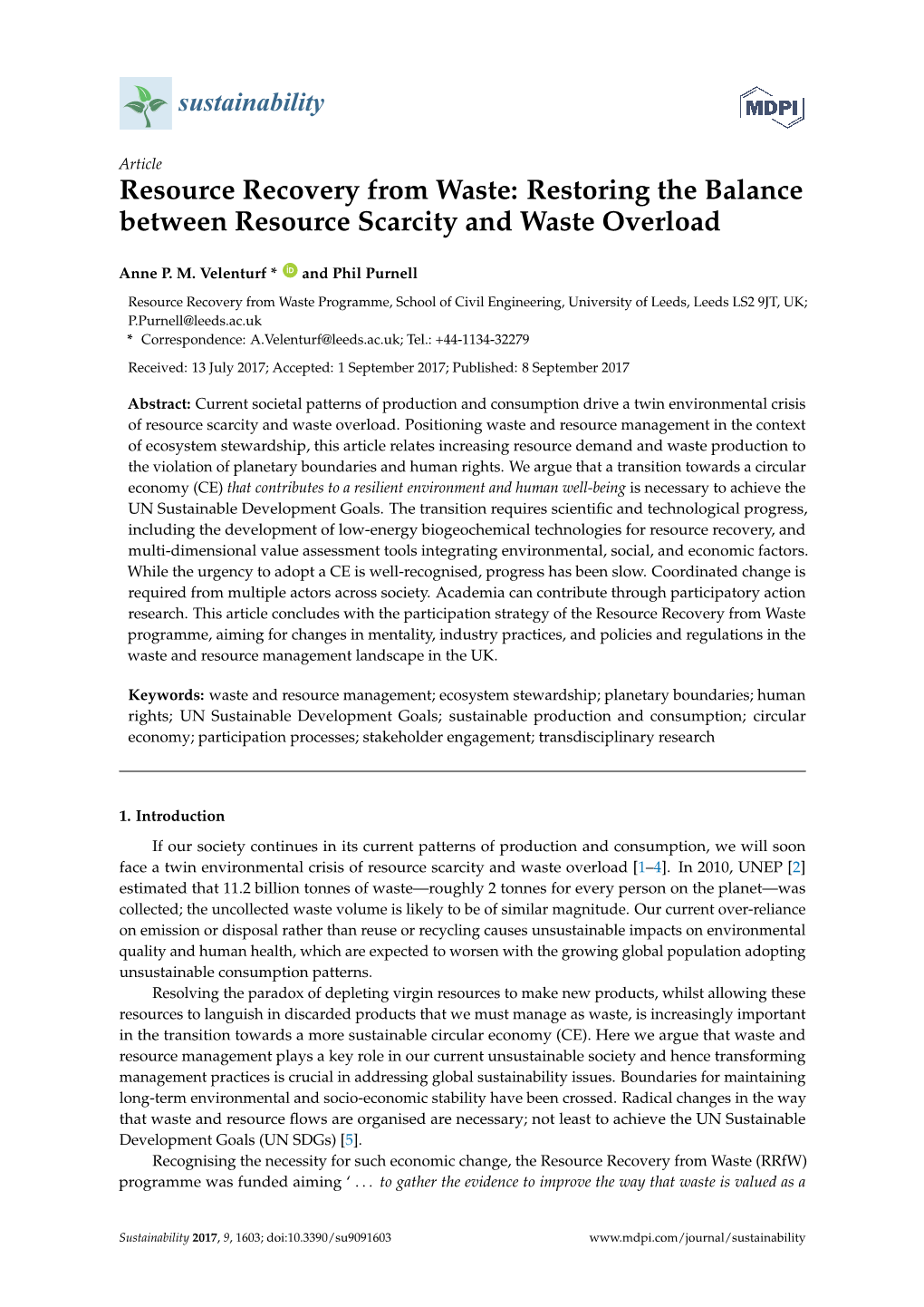 Resource Recovery from Waste: Restoring the Balance Between Resource Scarcity and Waste Overload