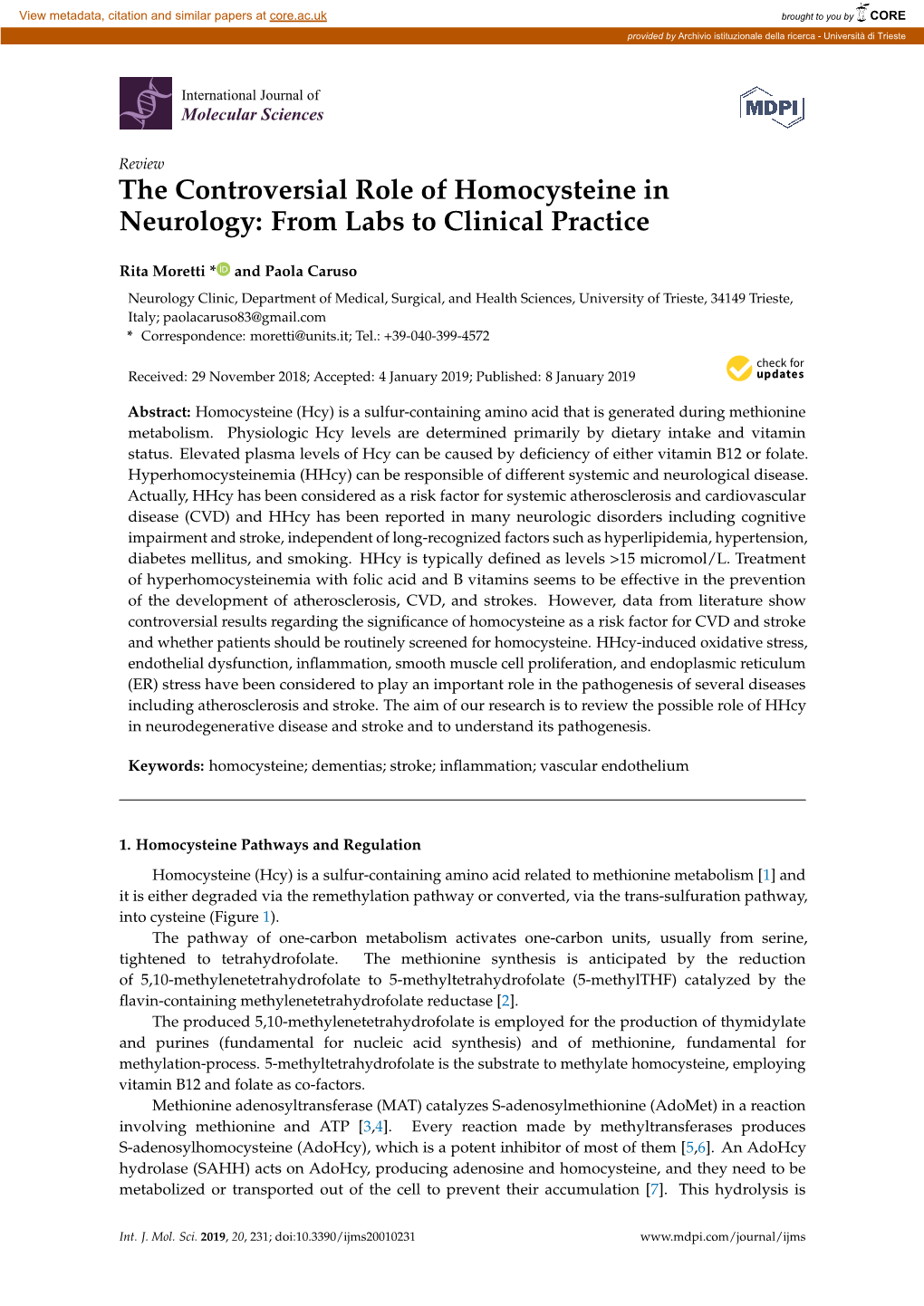 The Controversial Role of Homocysteine in Neurology: from Labs to Clinical Practice